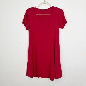 Zennilo Red Short Sleeve Jersey Swing Dress with Pockets Womens Small